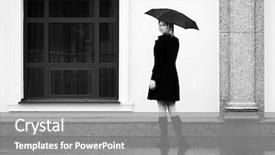  Presentation with black male female fashion - Audience pleasing theme consisting of fashion blond woman with umbrella backdrop and a gray colored foreground