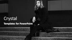  Presentation with black female - Colorful presentation theme enhanced with fashion-blonde-business-woman-sitting backdrop and a black colored foreground