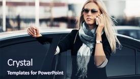  Presentation with car door - Theme featuring fashion business woman calling background and a navy blue colored foreground