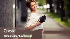  Presentation with fashion handbag - Audience pleasing slides consisting of fashion business woman with handbag backdrop and a violet colored foreground