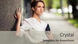  Presentation with black business - Colorful PPT theme enhanced with fashion business woman with handbag backdrop and a light gray colored foreground