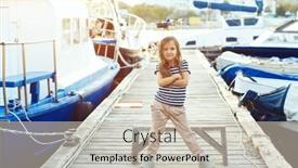  Presentation with sea port - Presentation having fashion child wearing navy clothes in marine style posing on wooden berth in sea port background and a soft green colored foreground