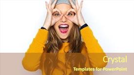  Presentation with casual young people - Colorful slide deck enhanced with fashion concept - happy young woman backdrop and a tawny brown colored foreground