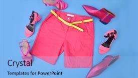  Presentation with fashion shoes - Colorful slide set enhanced with fashion concept- pink shorts pants backdrop and a light blue colored foreground