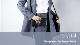  Presentation with black light - Slide deck with fashion concept businesswoman holding black purse on light background closeup background and a gray colored foreground