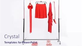  Presentation with fashion handbag - Beautiful slide deck featuring fashion concept-red sundress skirt clothes handbag hanger and shoes on a white background backdrop and a sky blue colored foreground