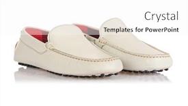  Presentation with fashion shoes - Presentation theme enhanced with french restaurant - tables and chairs background and a gray colored foreground