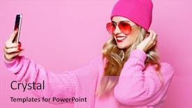  Presentation with old fashion photo album - PPT theme consisting of fashion cool girl taking photo background and a lemonade colored foreground