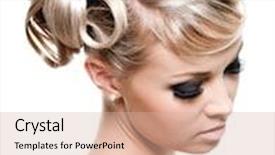  Presentation with creative - Beautiful presentation theme featuring fashion creative hairstyle for young beautiful blond woman - isolated on white backdrop and a soft green colored foreground