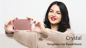  Presentation with self - Slides enhanced with fashion curvy brunette girl taking background and a soft green colored foreground