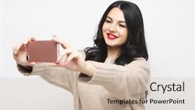  Presentation with fashion - Cool new presentation design with fashion curvy brunette girl taking backdrop and a soft green colored foreground