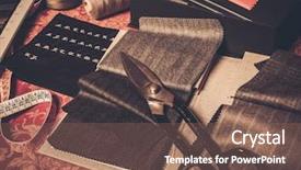  Presentation with design fashion - Amazing PPT theme having fashion design - cloth samples for custom made backdrop and a violet colored foreground