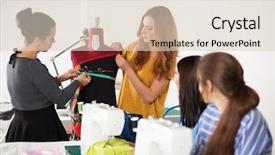  Presentation with sewing - Slide set enhanced with fashion design - group of women background and a lemonade colored foreground