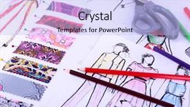  Presentation with fabric - Beautiful presentation featuring fashion design - sketches of clothes and fabric backdrop and a light blue colored foreground