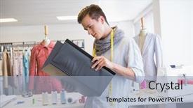  Presentation with college - Beautiful presentation theme featuring fashion design - student looking notebook of pictures backdrop and a light blue colored foreground