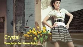  Presentation with retro - Colorful theme enhanced with fashion design - stylish retro young lady backdrop and a tawny brown colored foreground