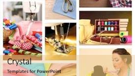  Presentation with design fashion - Beautiful PPT theme featuring fashion design collage sewing items backdrop and a yellow colored foreground
