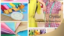  Presentation with design fashion - Presentation theme featuring fashion design collage sewing items background and a yellow colored foreground