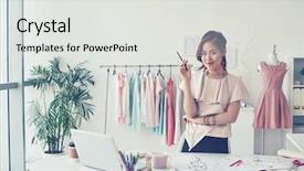  Presentation with studio - Beautiful PPT theme featuring fashion designer - dressmaker in studio backdrop and a light gray colored foreground