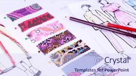  Presentation with fabric - Slides with fashion designer - sketches of clothes and fabric background and a sky blue colored foreground