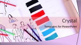  Presentation with fabric - Slides with fashion designer - sketches of clothes and fabric background and a coral colored foreground