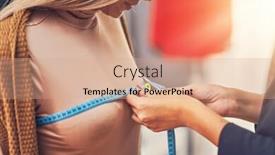  Presentation with boutique - Slides having fashion designer assisting the customer in clothes boutique background and a coral colored foreground