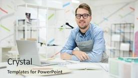  Presentation with fashion - Presentation theme featuring fashion designer in apron lean background and a lemonade colored foreground