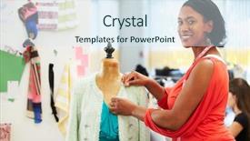  Presentation with design fashion - Cool new PPT theme with fashion designer in studio backdrop and a sky blue colored foreground