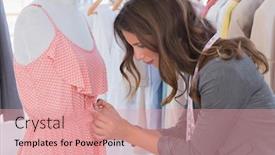  Presentation with mannequin - Cool new presentation theme with fashion designer measuring dress on a mannequin with a measuring tape backdrop and a coral colored foreground