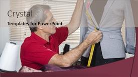  Presentation with mannequin - PPT layouts featuring fashion designer measuring suit on mannequin background and a soft green colored foreground