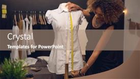  Presentation with fashion - Slide deck with fashion-designer-on-her-atelier background and a coral colored foreground