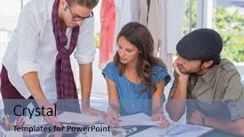  Presentation with fashion - Slide deck featuring fashion designer pointing a photo background and a teal colored foreground