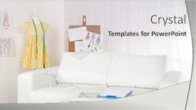  Presentation with mannequin - Colorful presentation theme enhanced with fashion designer studio with professional equipment sketches mannequin cloth backdrop and a light gray colored foreground