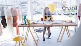  Presentation with using digital tablet - Beautiful presentation featuring fashion designer using digital tablet in office backdrop and a sky blue colored foreground