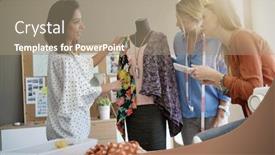  Presentation with garment - Slides enhanced with fashion designer women working on garment pattern background and a coral colored foreground