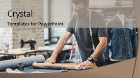  Presentation with jeans - Amazing PPT theme having fashion designer working in his backdrop and a light gray colored foreground