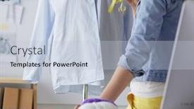  Presentation with designs - Cool new PPT layouts with fashion designer working on her designs in the studio backdrop and a light blue colored foreground