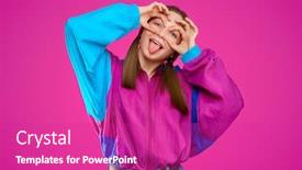  Presentation with 80s disco - PPT layouts enhanced with fashion-dj-girl-in-colorful background and a purple colored foreground