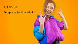  Presentation with 80s disco - Presentation theme featuring fashion-dj-girl-in-colorful and a gold colored foreground