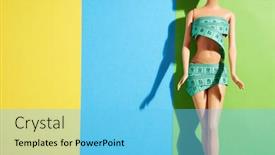  Presentation with tape measure - Audience pleasing presentation consisting of fashion-doll-with-tape-measure backdrop and a light blue colored foreground