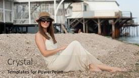  Presentation with hat - PPT theme with fashion-dressed-woman-in-hat background and a coral colored foreground