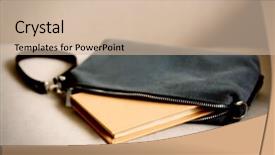  Presentation with fashion handbag - Slides having fashion female handbag with book on a sofa close up background and a soft green colored foreground