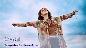  Presentation with spirit - Beautiful PPT theme featuring fashion female model walking on a country road contemporary bohemian style spirit of freedom fashion shot bohemian bo-ho style backdrop and a sky blue colored foreground