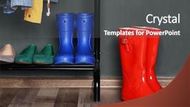  Presentation with fashion shoes - Audience pleasing theme consisting of fashion forecast - shelf with different shoes backdrop and a dark gray colored foreground