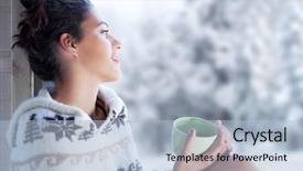  Presentation with snow tree cicular - Beautiful presentation design featuring fashion forecast - young beautiful happy brunette woman backdrop and a light blue colored foreground