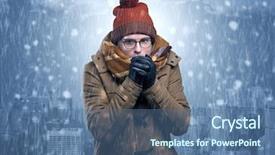  Presentation with clothing - PPT theme consisting of fashion forecast - young man freezing in warm background and a ocean colored foreground