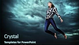  Presentation with field - Slide deck having fashion free - beautiful young woman jumping background and a  colored foreground