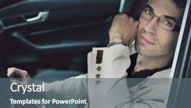  Presentation with gallery - PPT layouts featuring fashion gallery - man sitting in a car background and a ocean colored foreground