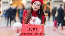  Presentation with elegant - Colorful PPT theme enhanced with fashion gallery - portrait of cheerful elegant woman backdrop and a coral colored foreground