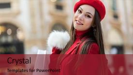  Presentation with cheerful - Colorful slide deck enhanced with fashion gallery - portrait of cheerful elegant woman backdrop and a crimson colored foreground